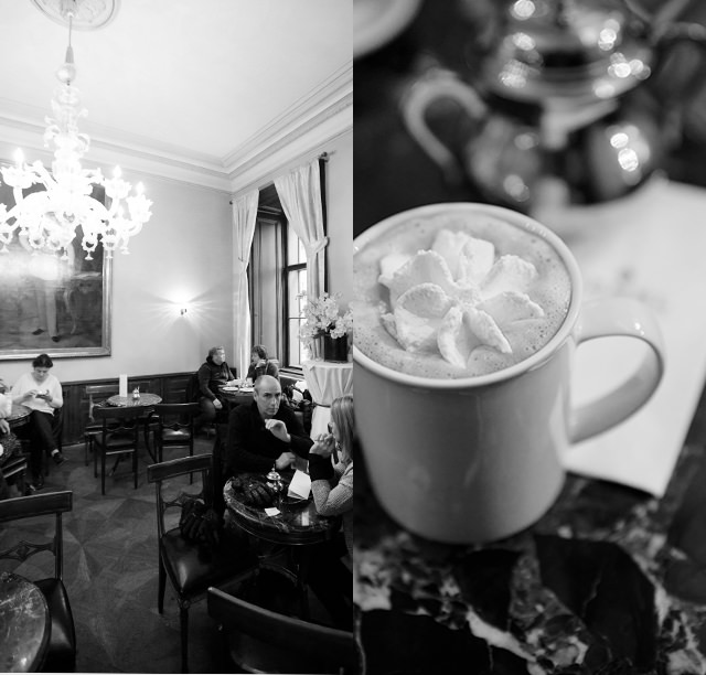 カフェの室内の写真とマグカップのコーヒーの写真